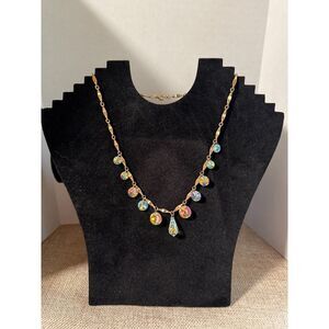 Vintage Sarah Coventry Aurora Borealis Multi-Drop Crystal Gold-tone Necklace